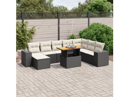 9dílná zahradní sedací souprava s poduškami černá polyratan 3275961