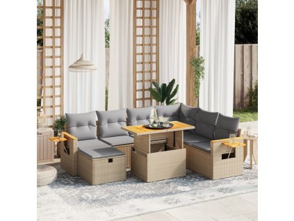 8dílná zahradní sedací souprava s poduškami béžová polyratan 3276160