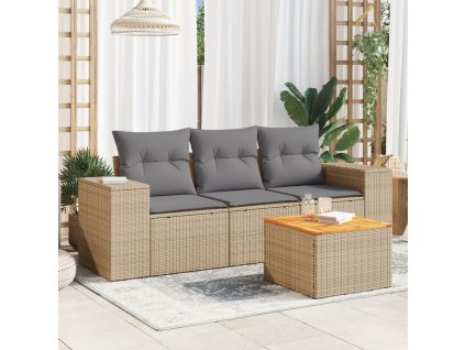 4dílná zahradní sedací souprava s poduškami béžová polyratan 3257648