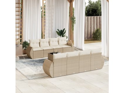 9dílná zahradní sedací souprava s poduškami béžová polyratan 3221147