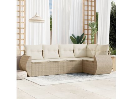 5dílná zahradní sedací souprava s poduškami béžová polyratan 3221327