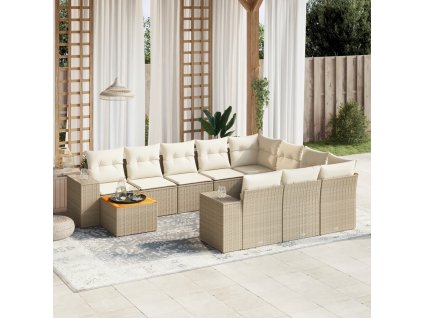 11dílný zahradní sedací souprava s poduškami béžový polyratan 3225631