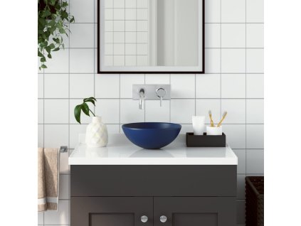 Koupelnové umyvadlo keramické tmavě modré kulaté 146979