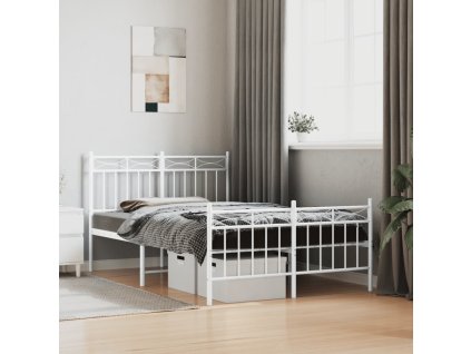 Kovový rám postele s hlavovým a nožním čelem bílý 120 x 200 cm 373756