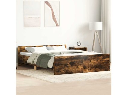 Rám postele s hlavovým a nožním čelem kouřový dub 135 x 190 cm 3203793
