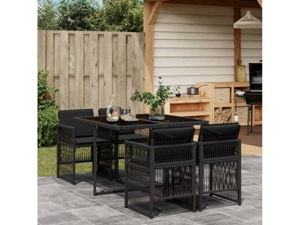 5dílný zahradní jídelní set s poduškami černý polyratan 3210895