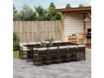 11dílný zahradní jídelní set s poduškami hnědý polyratan 3210933
