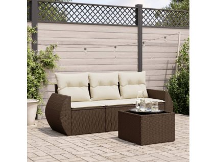 4dílná zahradní sedací souprava s poduškami hnědá polyratan 3221072