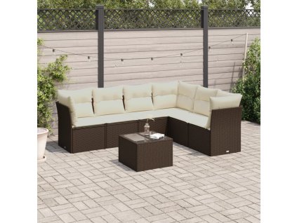 7dílná zahradní sedací souprava s poduškami hnědá polyratan 3249532