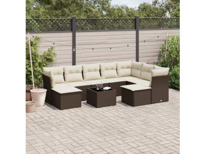 10dílná zahradní sedací souprava s poduškami hnědá polyratan 3250422