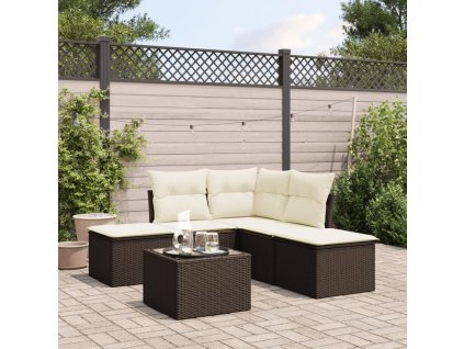 6dílná zahradní sedací souprava s poduškami hnědá polyratan 3249572