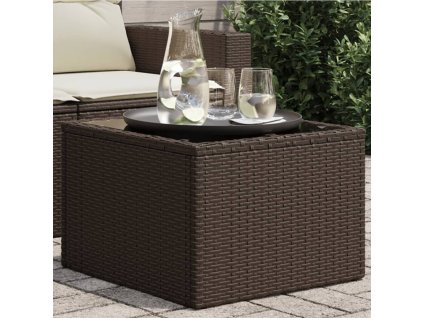 Zahradní stolek se skleněnou deskou hnědý 55x55x37 cm polyratan 366207