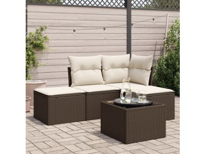 5dílná zahradní sedací souprava s poduškami hnědá polyratan 3217493