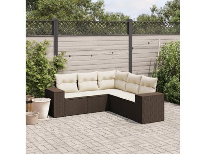 5dílná zahradní sedací souprava s poduškami hnědá polyratan 3254890