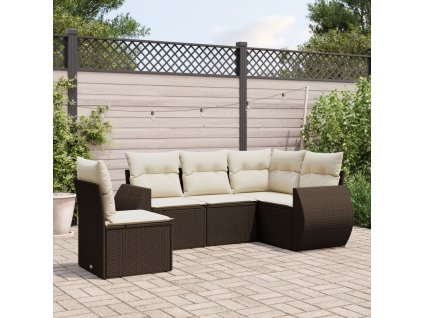 5dílná zahradní sedací souprava s poduškami hnědá polyratan 3253710