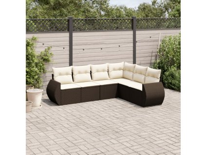 6dílná zahradní sedací souprava s poduškami hnědá polyratan 3253750