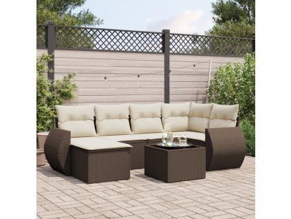 7dílná zahradní sedací souprava s poduškami hnědá polyratan 3254010