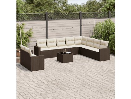 11dílný zahradní sedací souprava s poduškami hnědý polyratan 3249712