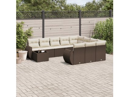 11dílný zahradní sedací souprava s poduškami hnědý polyratan 3254270