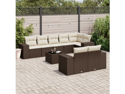 9dílná zahradní sedací souprava s poduškami hnědá polyratan 3255170