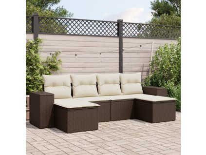 6dílná zahradní sedací souprava s poduškami hnědá polyratan 3255260