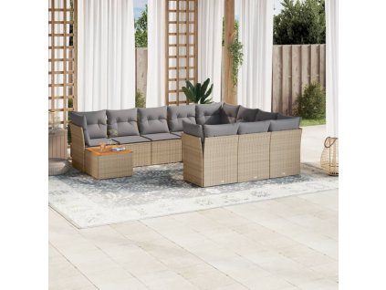 11dílná zahradní sedací souprava a podušky mix béžové polyratan 3256178