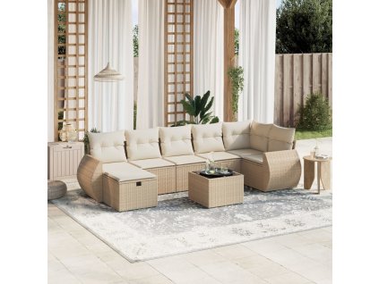 8dílná zahradní sedací souprava s poduškami béžová polyratan 3264134