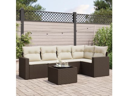 6dílná zahradní sedací souprava s poduškami hnědá polyratan 3218933