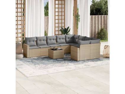 10dílná zahradní sedací souprava s poduškami béžová polyratan 3219439