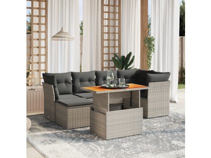 7dílná zahradní sedací souprava s poduškami šedá polyratan 3270941