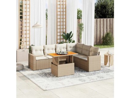 7dílná zahradní sedací souprava s poduškami béžová polyratan 3271331