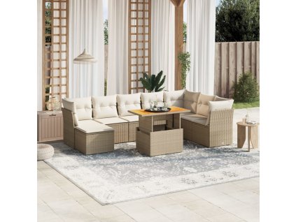 9dílná zahradní sedací souprava s poduškami béžová polyratan 3270974