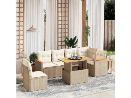 7dílná zahradní sedací souprava s poduškami béžová polyratan 3273102