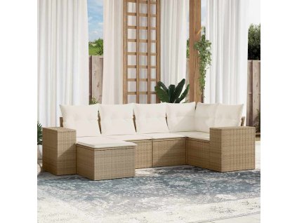 6dílná zahradní sedací souprava s poduškami béžová polyratan 3222857