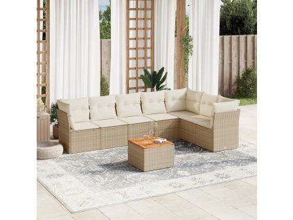 8dílná zahradní sedací souprava s poduškami béžová polyratan 3223678