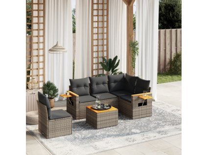 6dílná zahradní sedací souprava s poduškami šedá polyratan 3259225