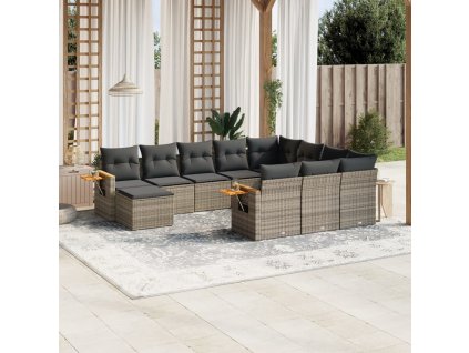 11dílná zahradní sedací souprava s poduškami šedá polyratan 3259610