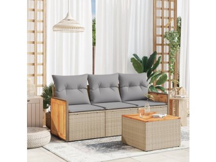 4dílná zahradní sedací souprava s poduškami béžová polyratan 3259847