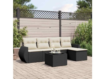 6dílná zahradní sedací souprava s poduškami černá polyratan 3253633