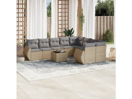 10dílná zahradní sedací souprava s poduškami béžová polyratan 3254186