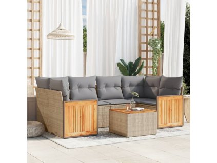 7dílná zahradní sedací souprava s poduškami béžová polyratan 3227480