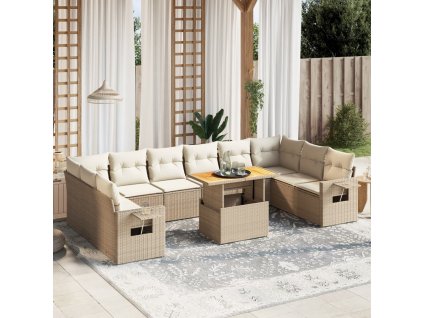 11dílný zahradní sedací souprava s poduškami béžový polyratan 3271926