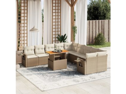 11dílný zahradní sedací souprava s poduškami béžový polyratan 3271947