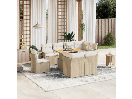 9dílná zahradní sedací souprava s poduškami béžová polyratan 3271849