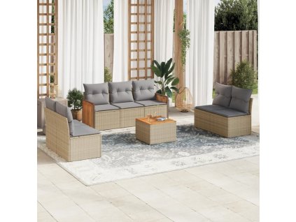 8dílná zahradní sedací souprava s poduškami béžová polyratan 3227564