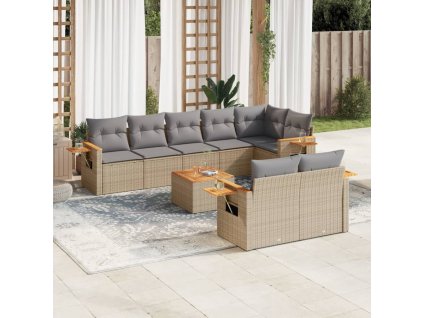 9dílná zahradní sedací souprava s poduškami béžová polyratan 3226997