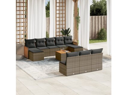 11dílná zahradní sedací souprava s poduškami šedá polyratan 3228076