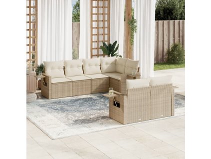 7dílná zahradní sedací souprava s poduškami béžová polyratan 3252745