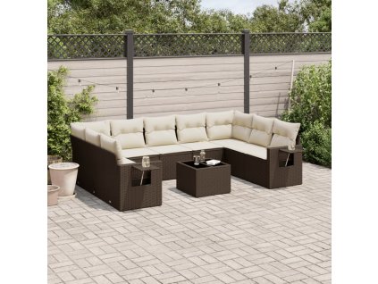 10dílná zahradní sedací souprava s poduškami hnědá polyratan 3252950