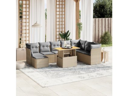 9dílná zahradní sedací souprava s poduškami béžová polyratan 3275516
